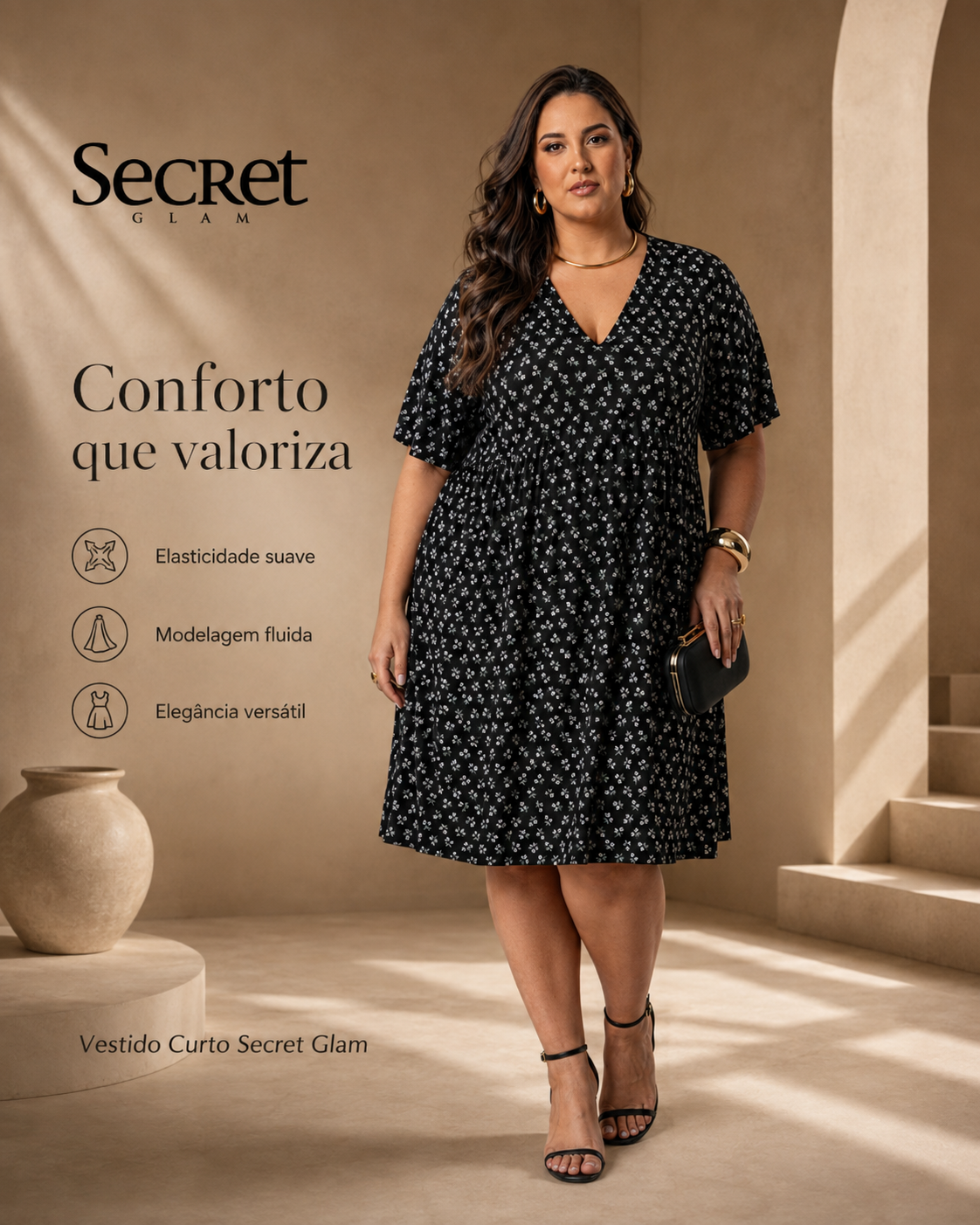 Vestido Feminino Curto Manga Ampla Secret Glam S02140