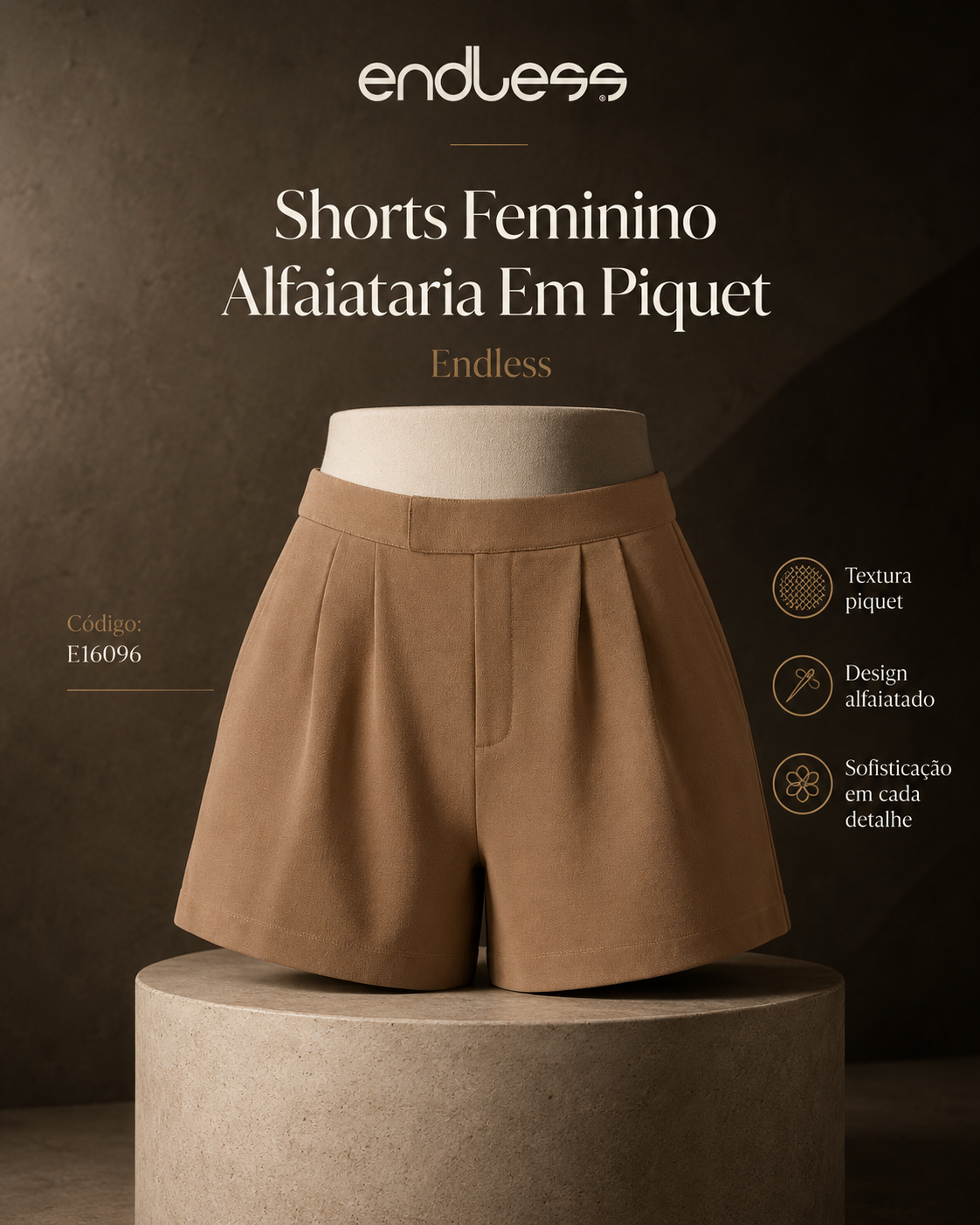 Shorts Feminino Alfaiataria Em Piquet Endless Código: E16096