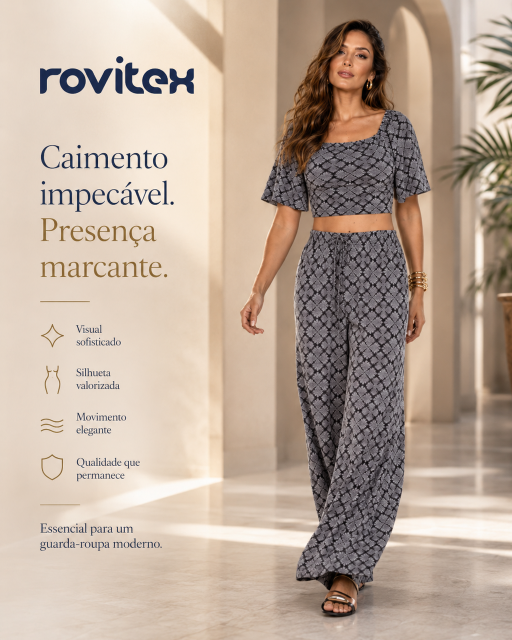 Calça Feminina Pantalona Viscotorcion Rovitex