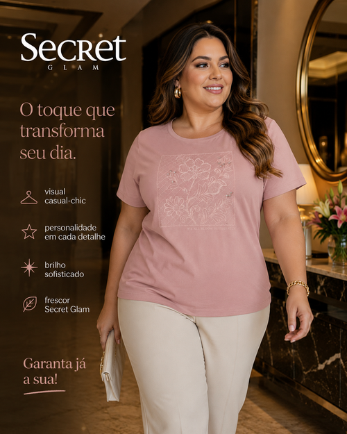 Blusa Feminina Manga Curta Com Estampa Secret Glam S02136
