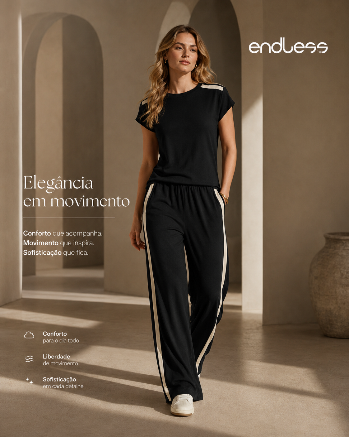 Conjunto Feminino Blusa Com Calça Em Visco Endless E16153